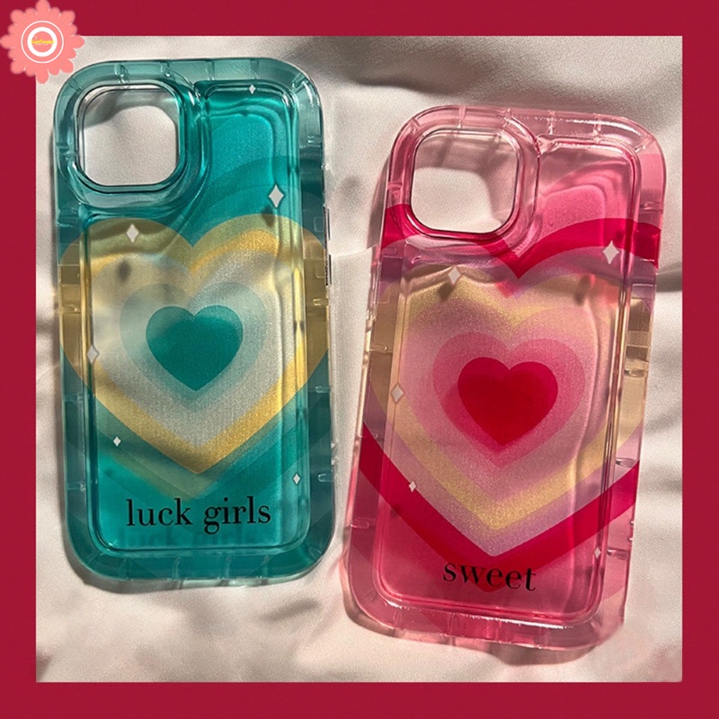 IPHONE Ins Gradiasi Manis Cinta Hati Ponsel Case Kompatibel Untuk Iphone11 12 13 14 Pro MAX 7Plus XR 8Plus 6 6S Plus X XS MAX Lembut TPU Silicon Airbag Shockproof Clear Cover