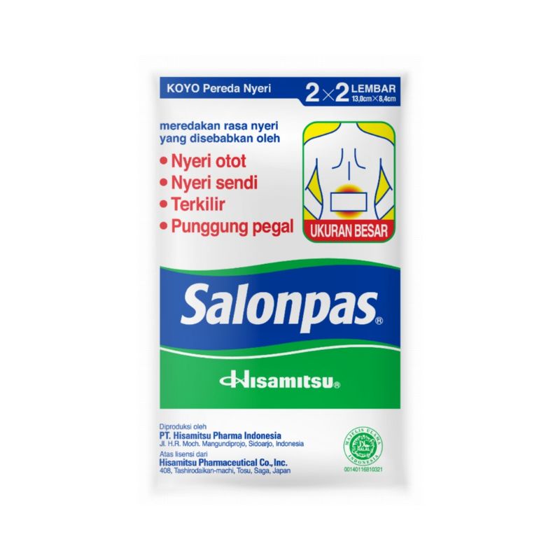 Salonpas Koyo Large Ukuran Besar 2 x 2 Lembar @ 13,0 x 8,4 cm - Koyo Pereda Nyeri Otot, Sendi, Pegal, Keseleo