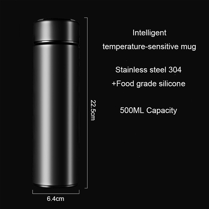 Botol Termos Botol Minum Termos Panas Dingin Tumbler Stainless dengan Saringan Teh LED Indicator Warna Hitam 500ml