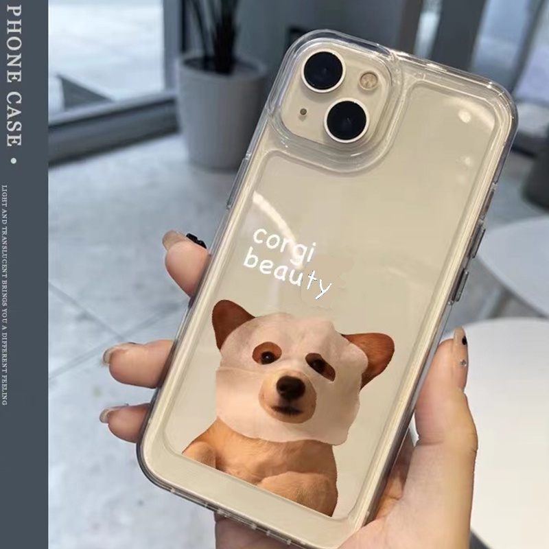 IPHONE Casing Ponsel Lembut Anjing Lucu Kompatibel Untuk Iphone11 14 13 12 Pro Max XS XR X8 7 6S Plus Casing Transparan TPU Silikon Shockproof Cover