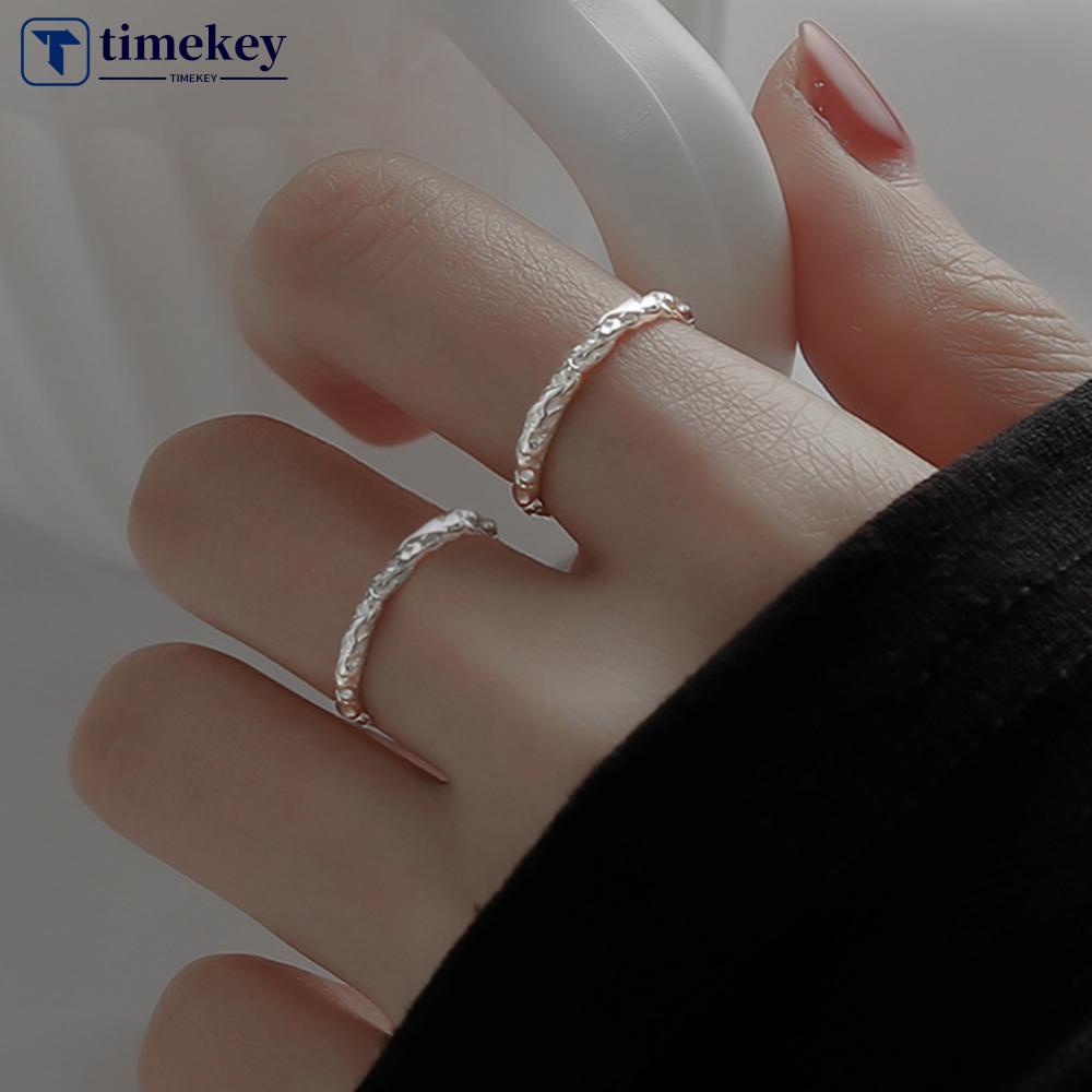 Timekey Fashion Cincin Tekstur Timah Foil Sederhana Pembukaan Cincin Paduan Yang Dapat Disesuaikan Aksesori Perhiasan Pribadi Untuk Wanita Y2Z9