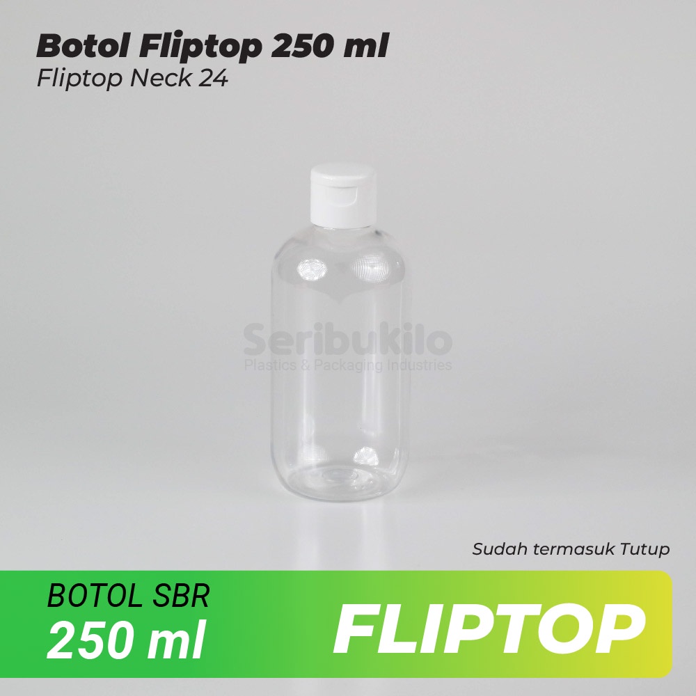 Botol Fliptop SBR 250 ml/Botol PET SBR 250ml Clear - Fliptop Clear/Putih/Hitam