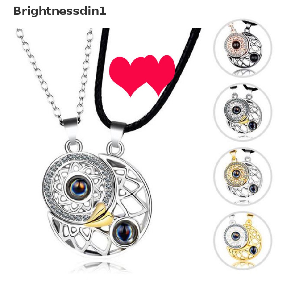 [Brightnessdin1] Kalung Proyeksi Matahari Dan Bulan I Love You In 100bahasa Kalung Magnet Berbentuk Hati Potongan Pasangan Kalung Hadiah Butik