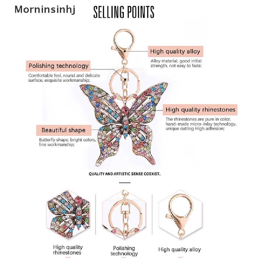 Mornin Fashion Ornamen Warna Baru Kristal Berongga Kupu-Kupu Berlian inlay Logam Gantungan Kunci Kerajinan Mobil Liontin Hadiah Lady Bag Key Ring Dekorasi Rumah Hadiah id