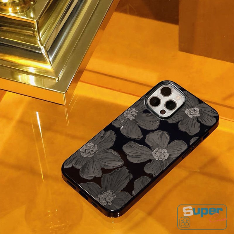 Glossy Soft Tpu Case Kompatibel Untuk IPhone 7Plus XR 11 7Plus 12 13 14 Pro Max 7 8 14 Plus X XS Max SE 2020 Retro Lukisan Minyak Bunga Halus Ponsel Penutup Belakang