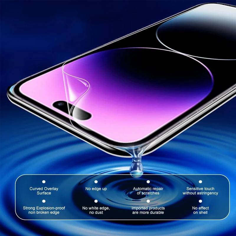 4pcs Untuk iPhone 14 13 12 11 Pro Max Plus Mini HD Hydrogel Film Pelindung Layar Untuk iPhone 6 6s 7 8 SE 2020 2022 X Xs XR Max Bukan Kaca