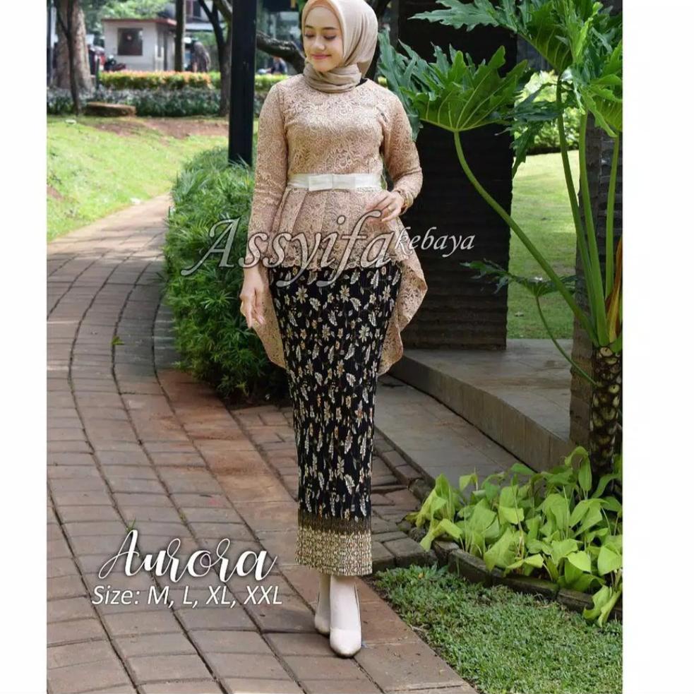 RECOMENDED Setelan kebaya brokat aurora coksu/kebaya wisuda/kebay brokat/baju wanita/rok plisket/keb