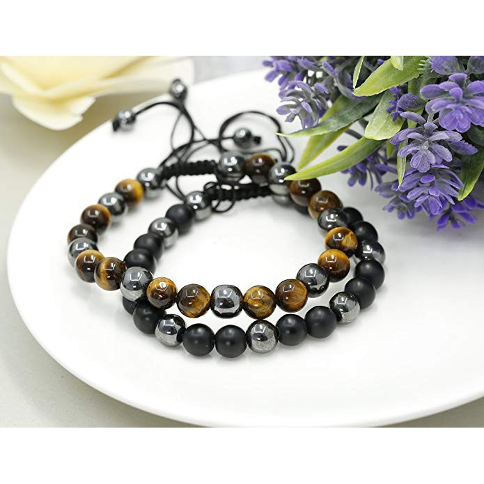 Gelang Tiger Eye Lava Bracelet Hematite Therapy Beads Stretch Adjustable Bracelet