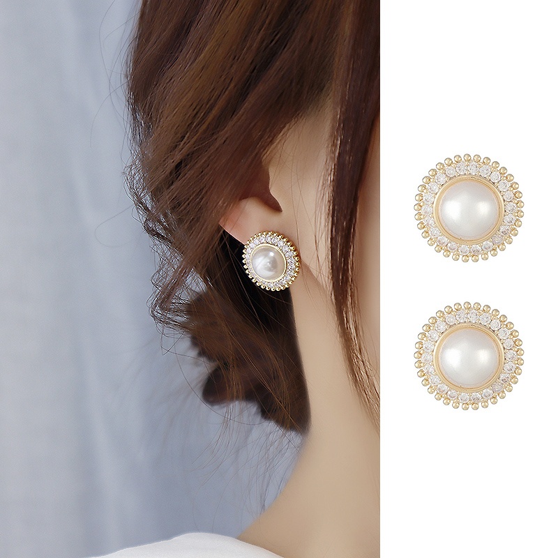 Berlian Berkilau Elegan vintage Anting Tusuk Mutiara Bulat woman Korean