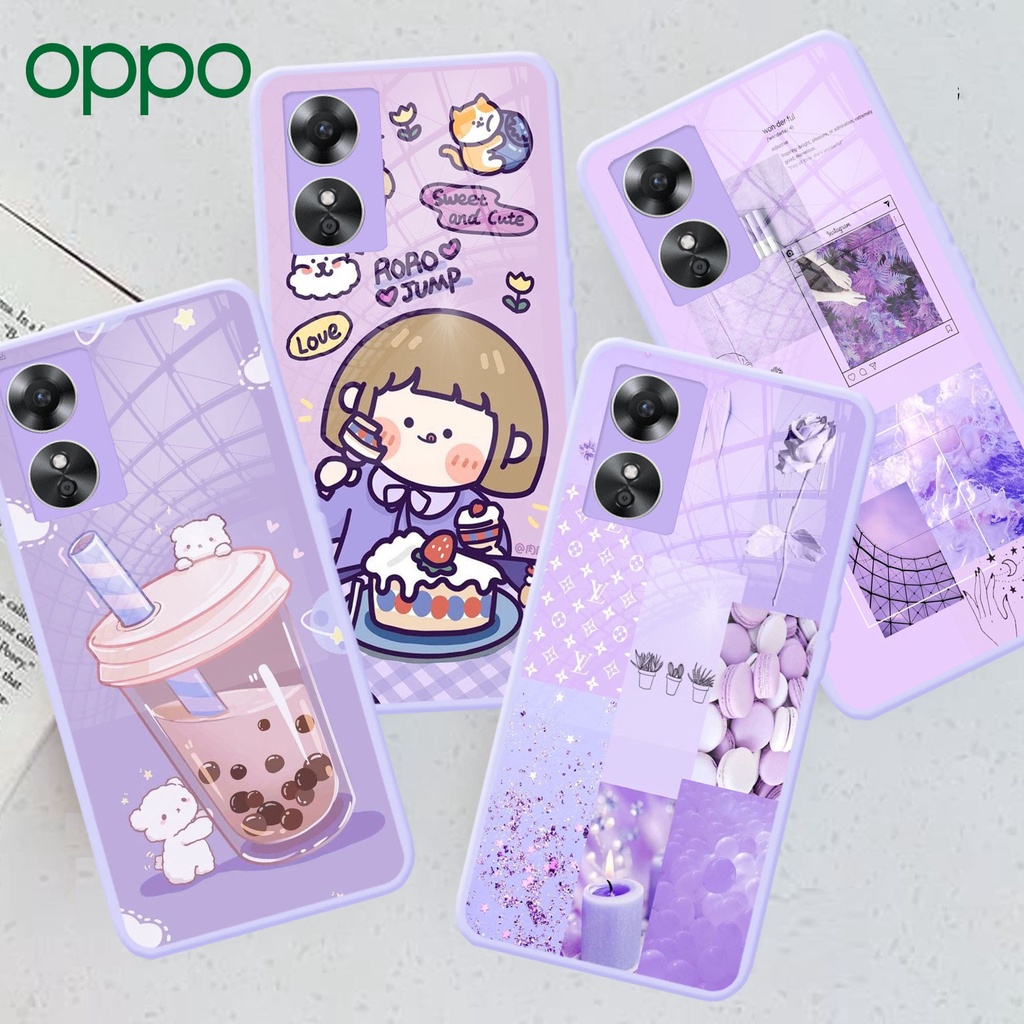 CASE NASIONAL - Softcase glass kaca terbaru lilac/ungu OPPO A17 case handphone-pelindung handphone-k