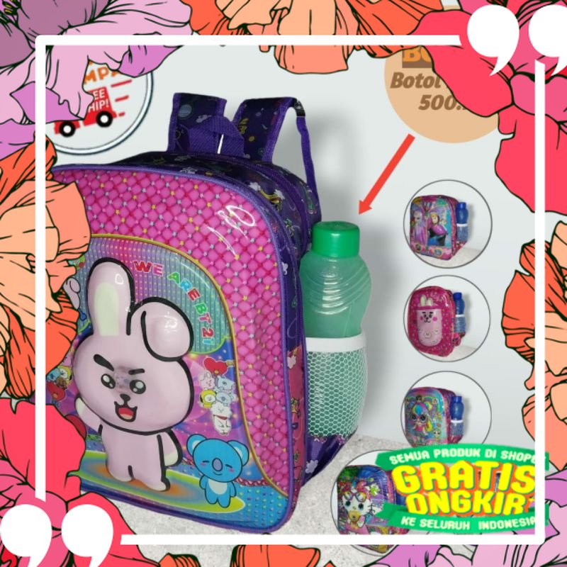 Tas anak perempuan Ransel Lampu nyala LED anak TK paud timbul 3D Hello Kitty Boba Bts Bt21 Unicorn p