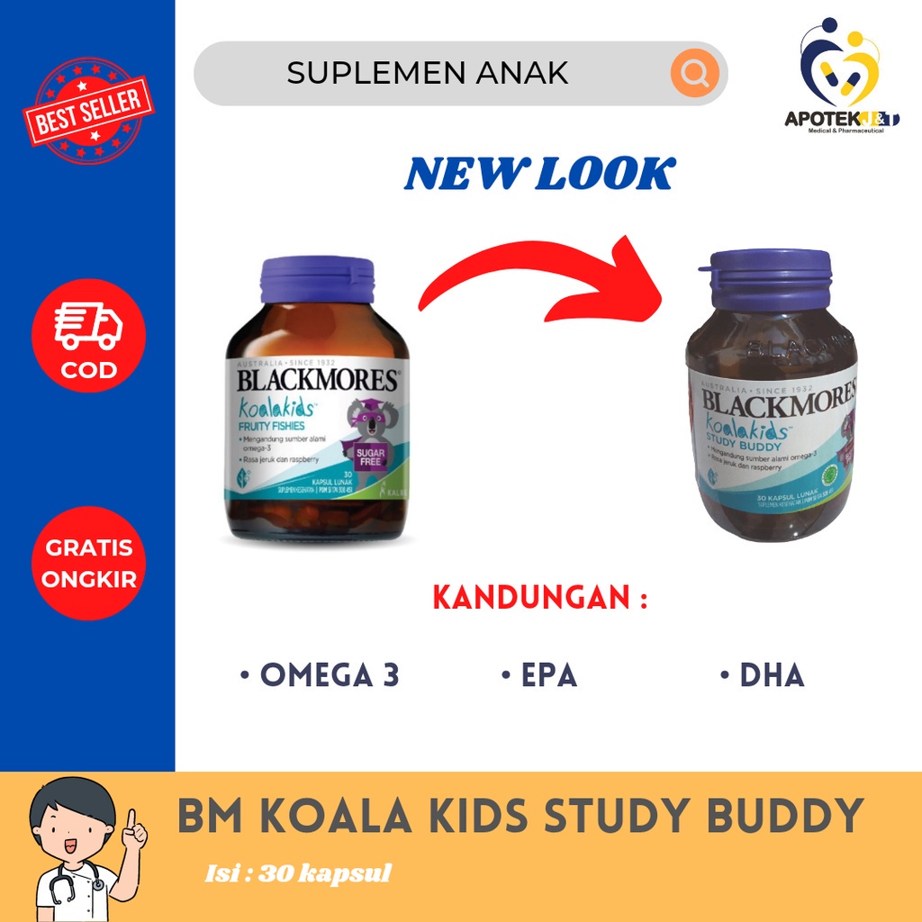 BLACKMORES KOALA KIDS STUDY BUDDY `30 / FRUITY FISHIES / OMEGA 3 / KONSENTRASI