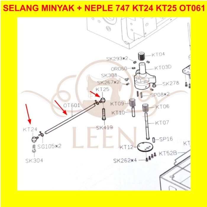 KT22 KT24 Selang Minyak Obras Mesin Jahit Siruba 747 Neple KT25 LEEN