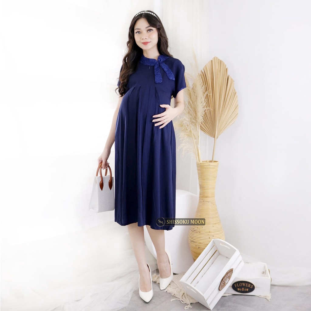 Baju Dress Hamil Kerja Kantor Elegant Model Scarft Bahan Rayon Twill - Sabrina