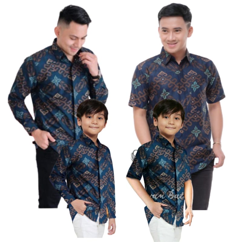 KEMEJA HEM BATIK PRIA COUPEL ANAK M L XL XXL MOTIF SONGKET NAVY