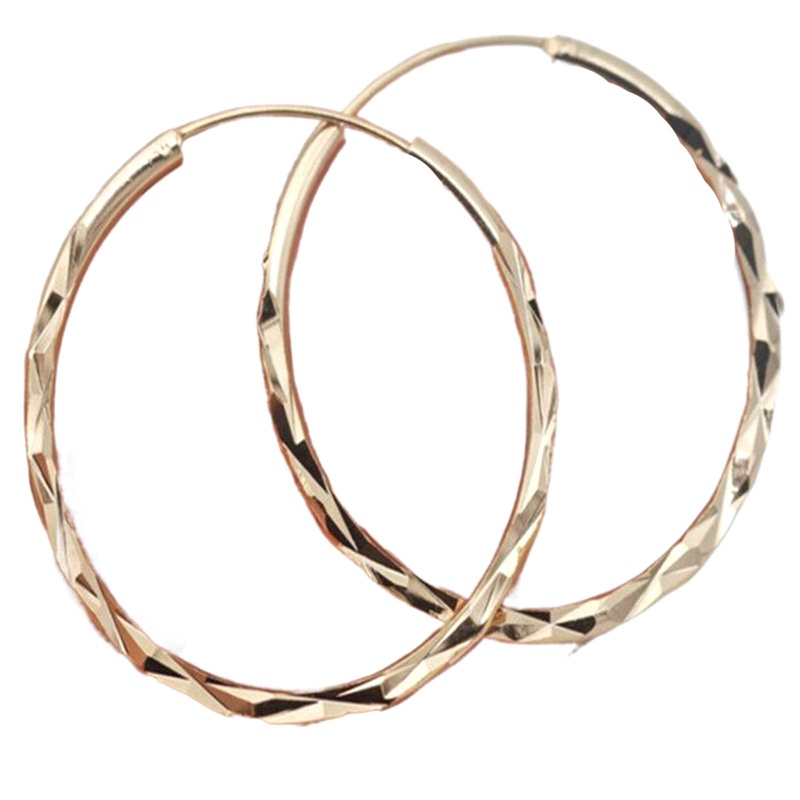 Eternity Wanita Hoop Earrings Metal Warna Emas Tekstur Yang Indah Anting Lingkaran Serbaguna Perhiasan Klasik