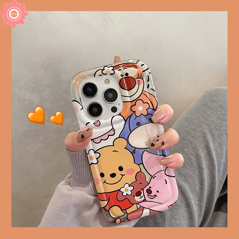 IPHONE Case Beruang Winnie The Pooh Kartun Lucu Kompatibel Untuk Iphone11 12 13 14 Pro Max7 8 Plus XR XS Max X6 6s Plus SE 2020 Shockproof Airbag Lembut TPU Full Penutup Belakang