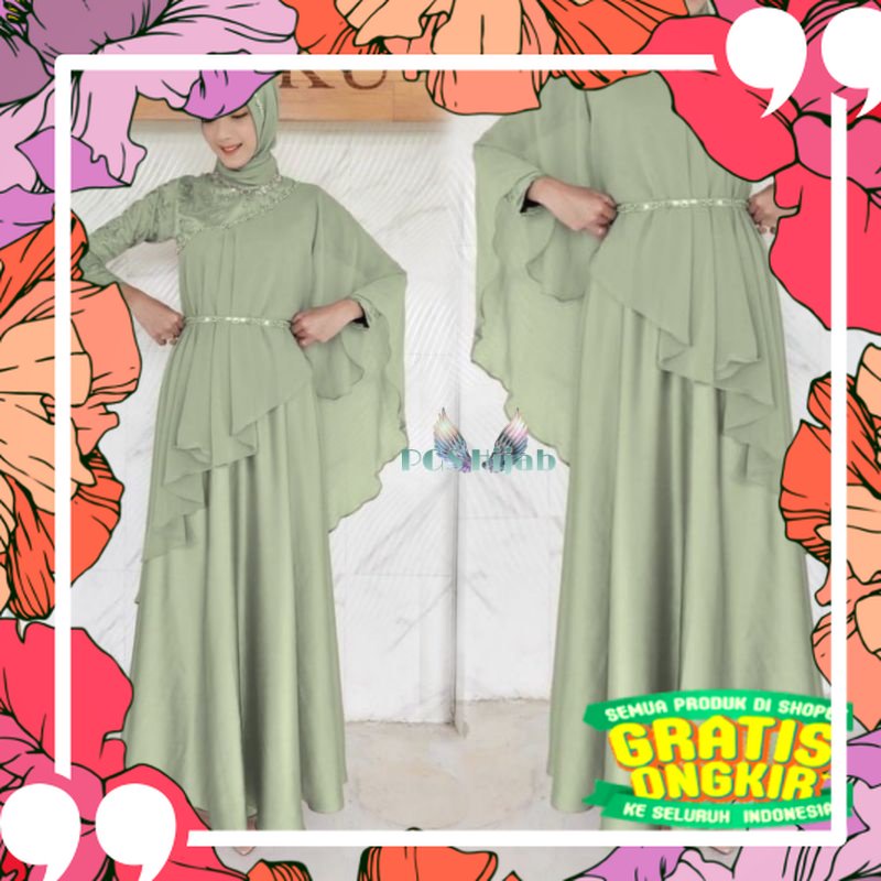 RIZKIYA MAXY TILE DRESS BROKAT KONDANGAN MODERN WARNA SAGE GREEN GAMIS BISA 10 LOOK DRESS WISUDA GAU
