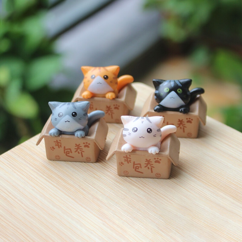 Paper Box Cat Mini Kucing Patung Dekorasi Kue Mini Fairy Garden Resin Craft Ornamen Mainan