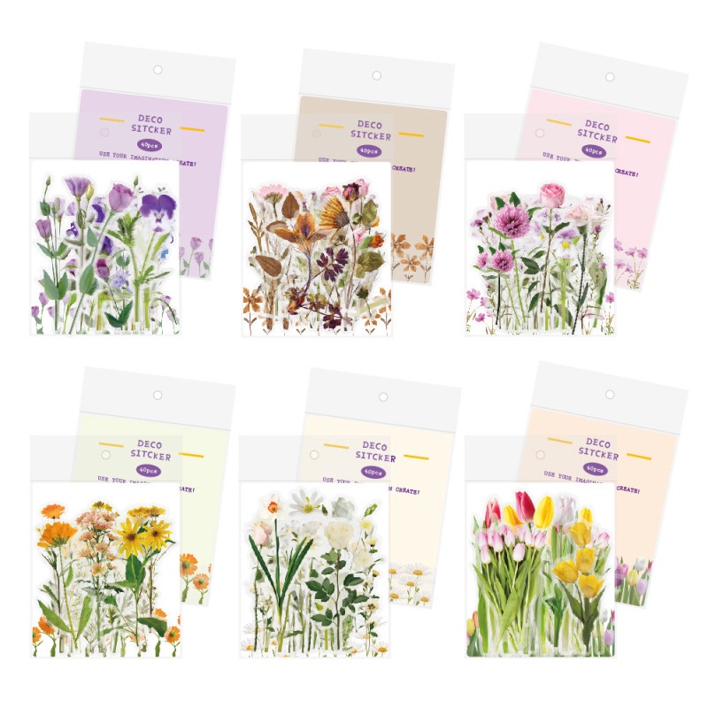 40pcs/pack Stiker Jamur Bunga Tulip Vintage Seri Alami DIY Akun Tangan Bahan Susu Stiker