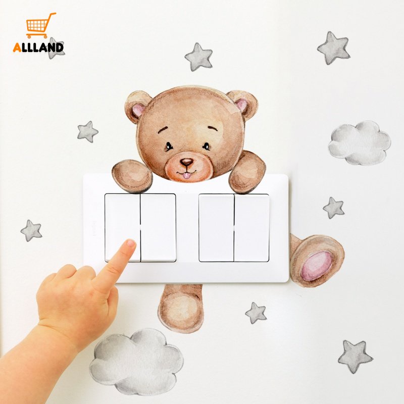 Cartoon Bear Star Switch Sticker / Self-adhesive Cute Bear Clouds Wall Decal For Kid Baby Bedroom Decoration