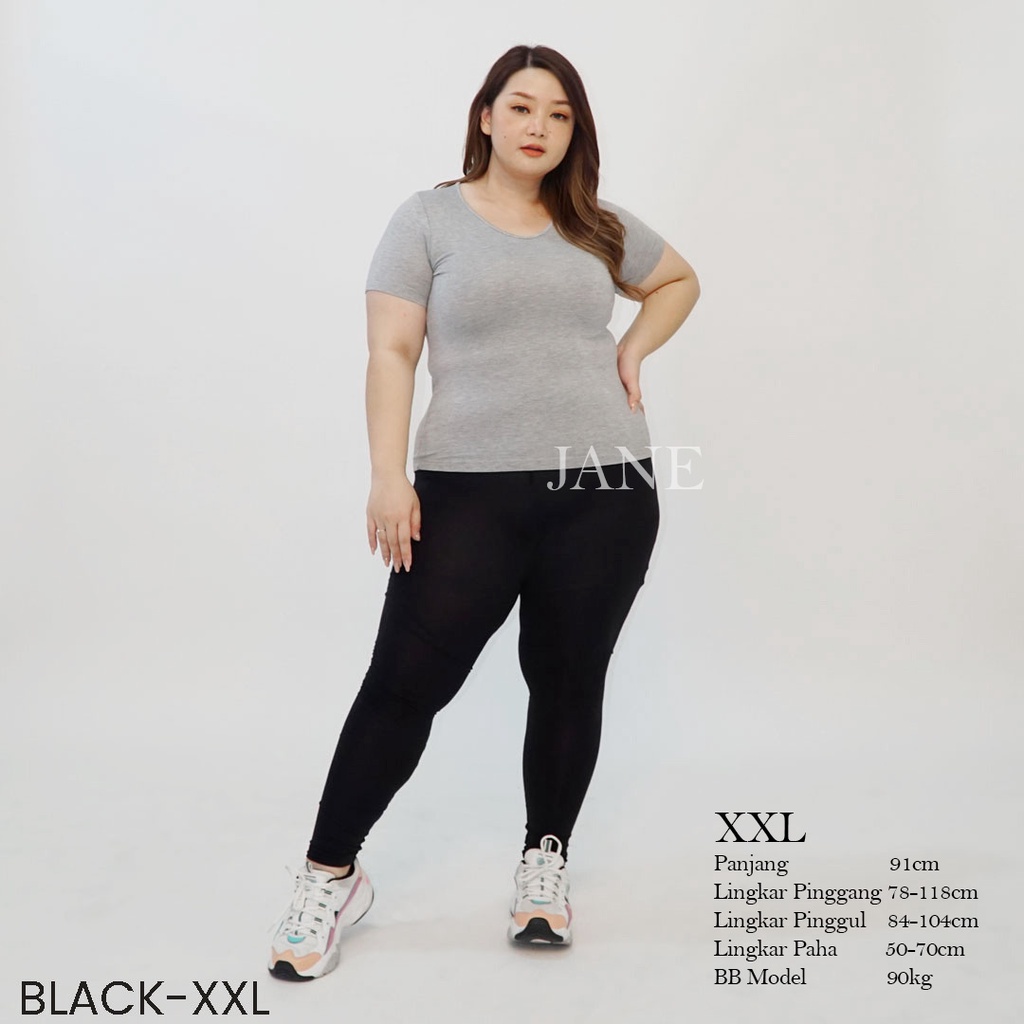 JANE COLLECTION || Celana Olahraga ANTI JIPLAK Fitness Basic Legging Import Black Pants Jumbo Hitam