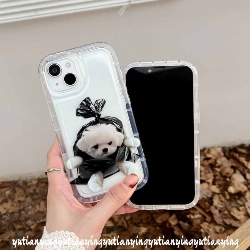 IPHONE Couple Casing Ponsel Kucing Anjing Lucu Kompatibel Untuk Iphone11 12 14 13 Pro Max XR 7Plus X7 8 6 6s Plus XS Max Transparan Shockproof Airbag Kreatif Kantong Plastik Lembut Tpu Penutup Belakang