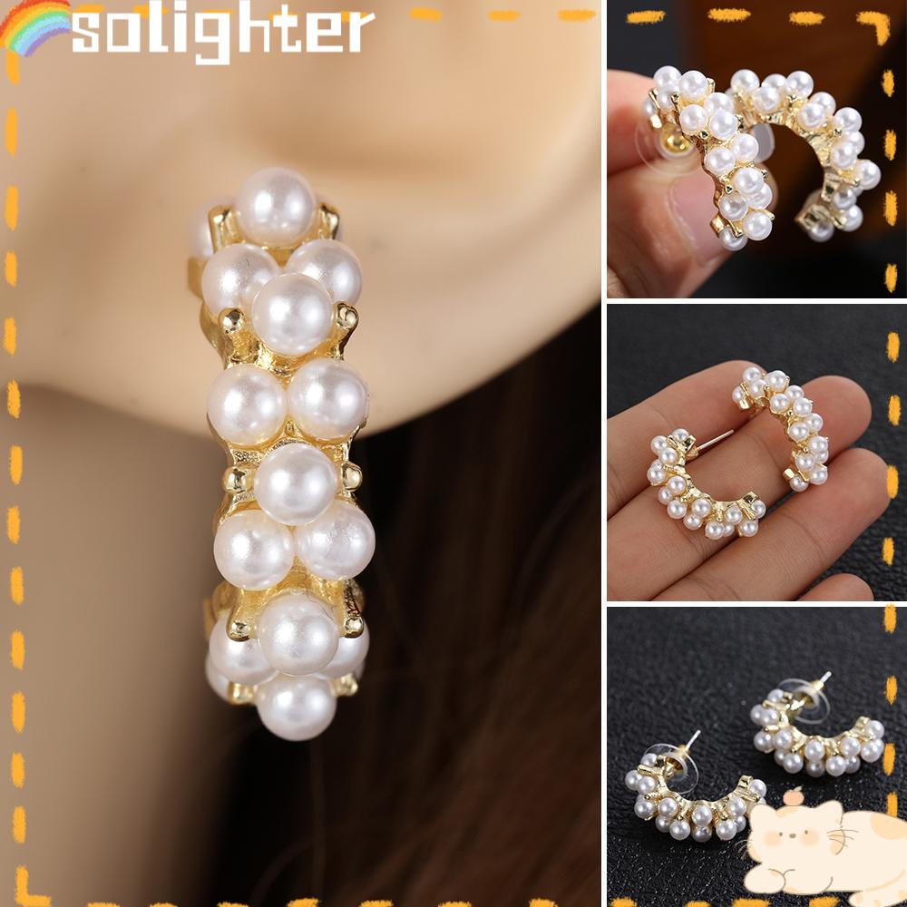 Solighter 1pasang Anting Hoop Wanita Perhiasan Lucu Setengah Lingkaran Drop Earrings Vintage Ear Stud