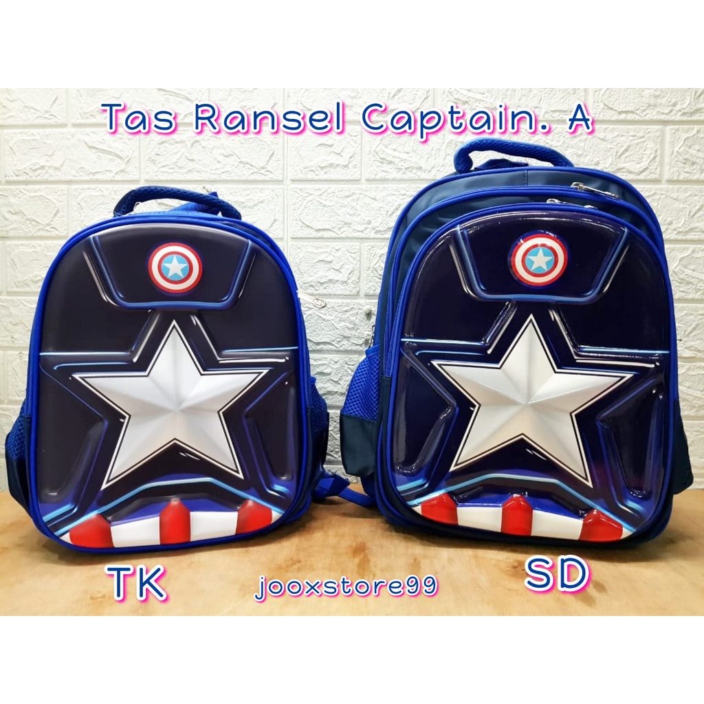 Tas Sekolah Ransel Anak TK dan SD Motif Superhero Tas Gendong Captain Amerika Backpack Import Anak Laki - Laki