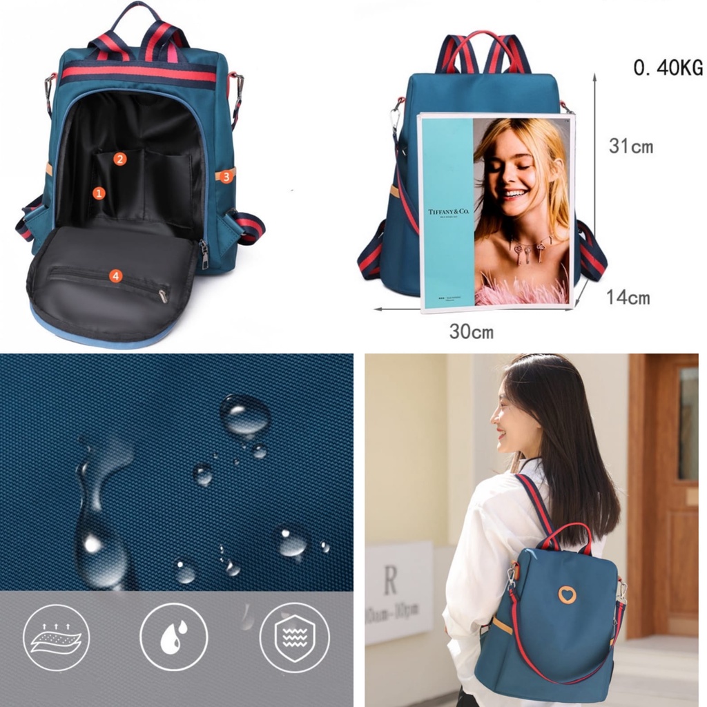 TAS RANSEL WANITA IMPORT KOREA ANTI AIR SEKOLAH KULIAH KERJA BIRU YURIKA TA727B2 BACKPACK GENDONG KEKINIAN PUNGGUNG BRANDED REMAJA FASHION PREMIUM BATAM