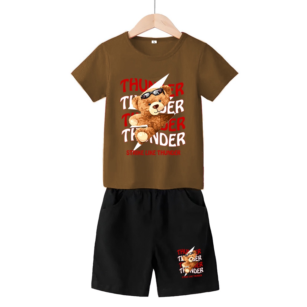 Baju Stelan 3/4 Anak Bear Thunder Cowok Cewek  Usia 1 - 4 Tahun Celana Pendek Harian