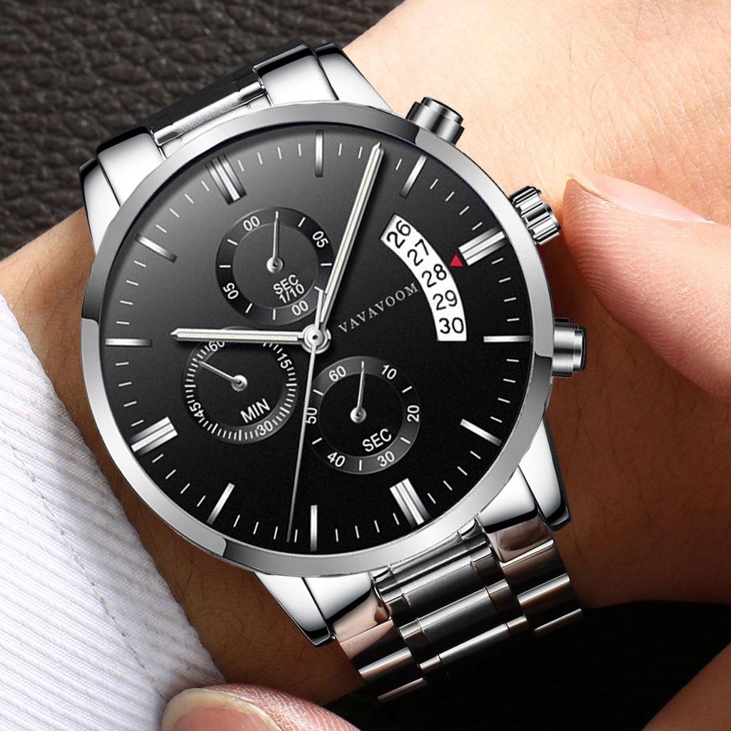 SANGCAKRA COD - Jam tangan Pria Bisnis AnalogTerbaru 2023 Strap Rantai Stainless Steel Tahan Air Luminous Aktif Keren Mewah Dan Elegan - JV9