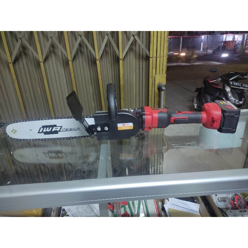 Yukido Paket Chainsaw Gergaji Rantai Elektrik Mini 12 Inch Portable Genggam Lithium 48 Volt Chain Saw Adaptor + Gerinda Cordless 2 Baterai