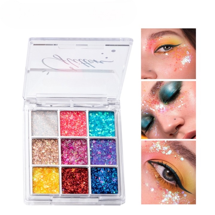 Eyeshadow Palette Glitter Make up Shimmer 9 Warna Glamour