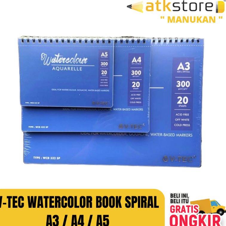 

A23 Watercolour Book Sprial || V-TEC WATERCOLOR AQUARELLE A3,A4,A5 300GSM BIG PROMO ヾ