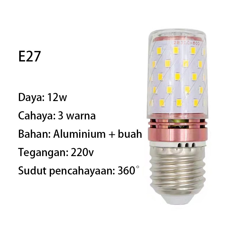 Bohlam E14 E27 3 Warna 12W Bola lampu tahan lama berkualitas tinggi