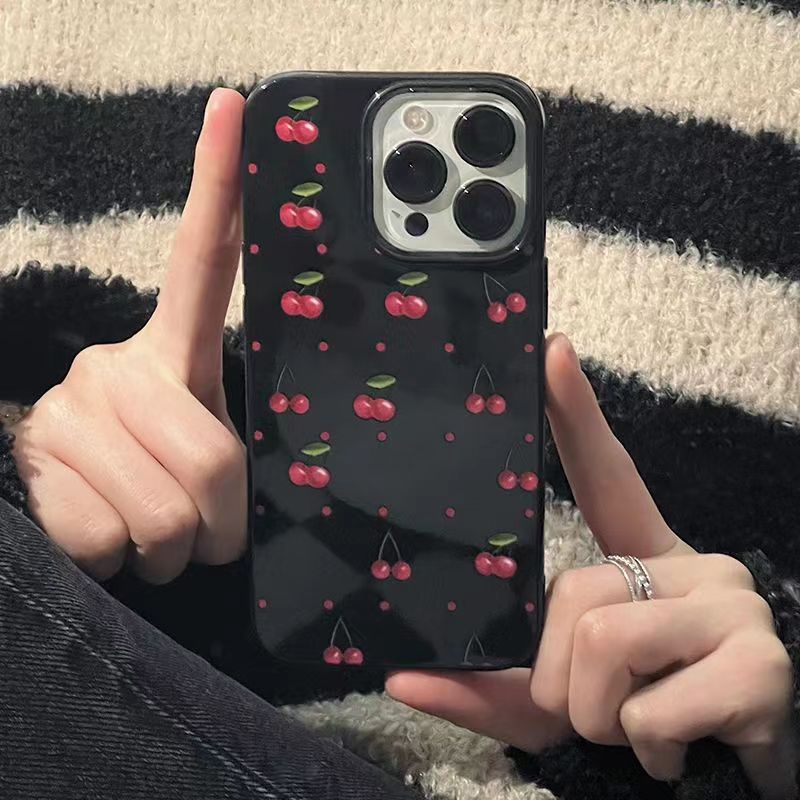 IPHONE Ins Full Screen Cherry Cocok Untuk Iphone14 14pro 14plus 13 13mini 13pro 13prm iPhone12 7Plus 8Plus Xr XS 13 12mini Pro Max Empat Sudut Casing Ponsel Tahan Guncangan