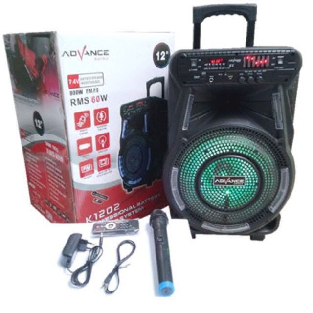 SPEAKER KARAOKE ADVANCE 12&quot; K-1202 SPEAKER BLUETOOTH KARAOKE 12 INCH K1202 GARANSI RESMI