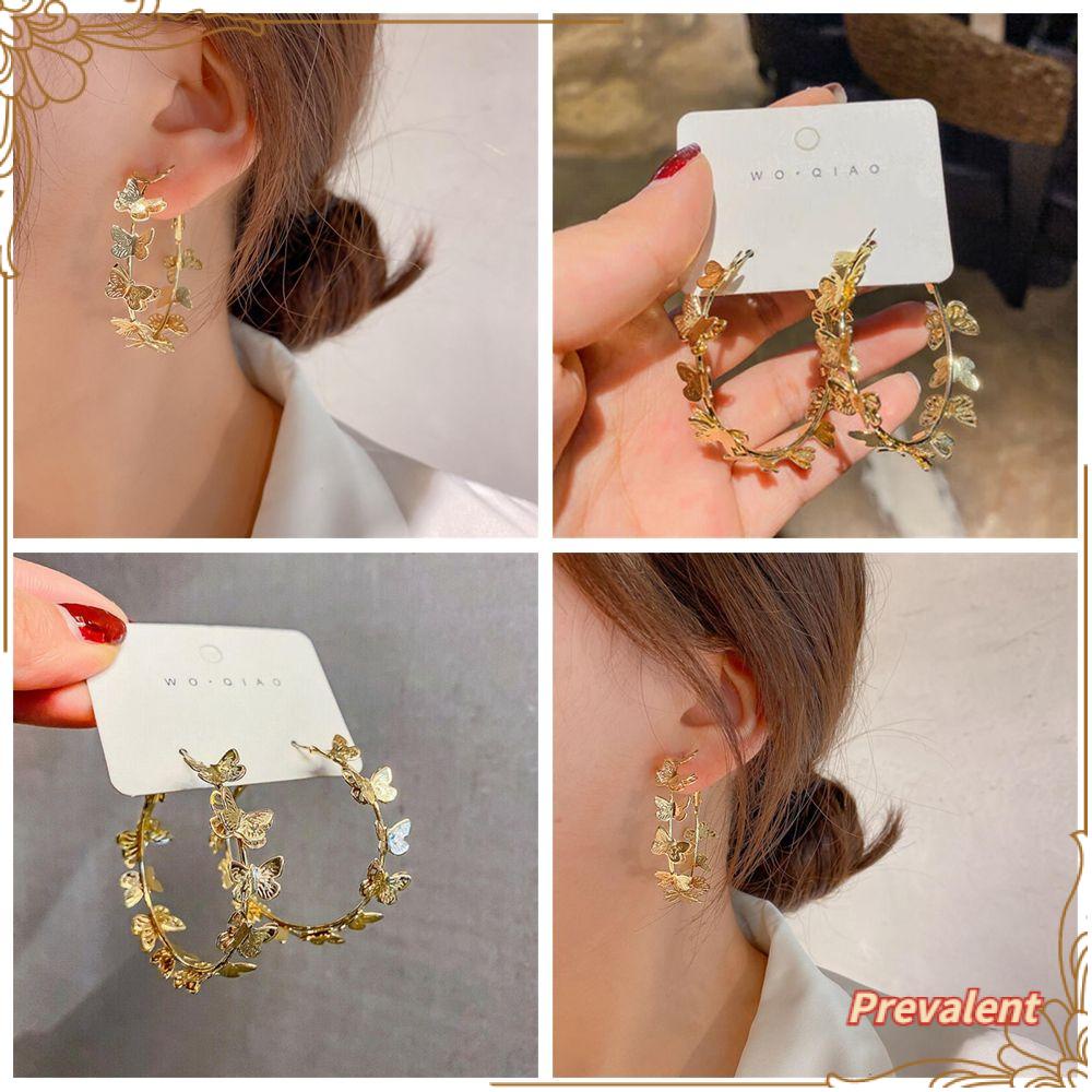 Preva Anting Hoop Bulat Dainty Lapis Emas 18k Untuk Wanita Gadis Butterfly