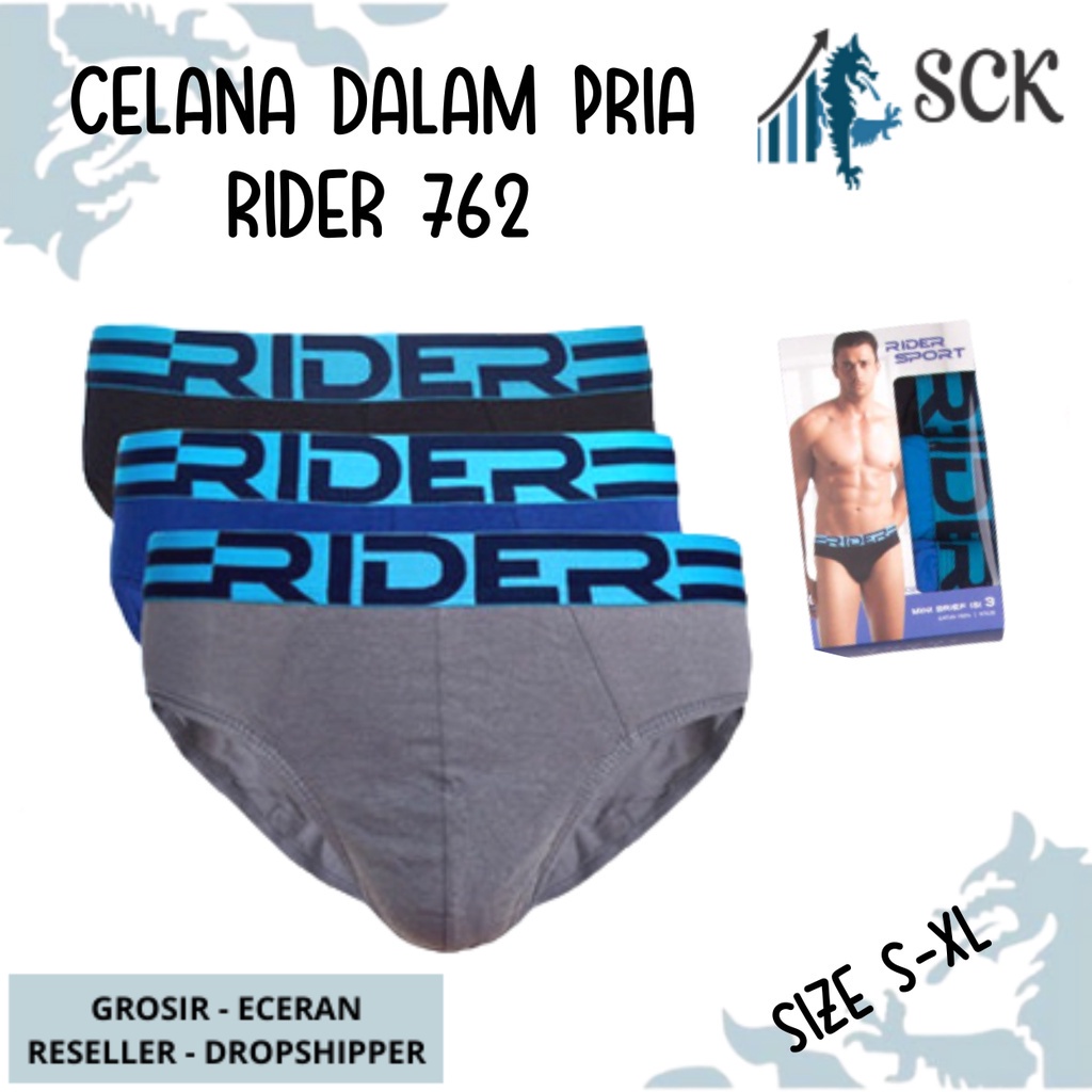 [ISI 3] CD Pria RIDER 762 Aneka Warna / Celana Dalam Pinggang Karet R762B S-XL / Pakaian Dalam Laki-laki  - sckmenwear GROSIR