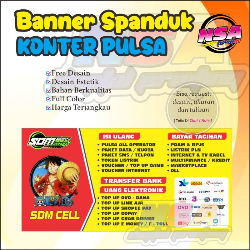 cetak banner / sepanduk, sepanduk Konter/Jual Pulsa/ Agen pulsa, Bisa Request & free Desain
