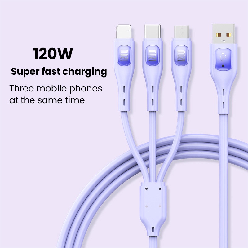 120w 6A 3in1 Silikon Super Fast Charging Cable Micro USB Type-C Fast Charger Micro USB Type-C Kabel Data