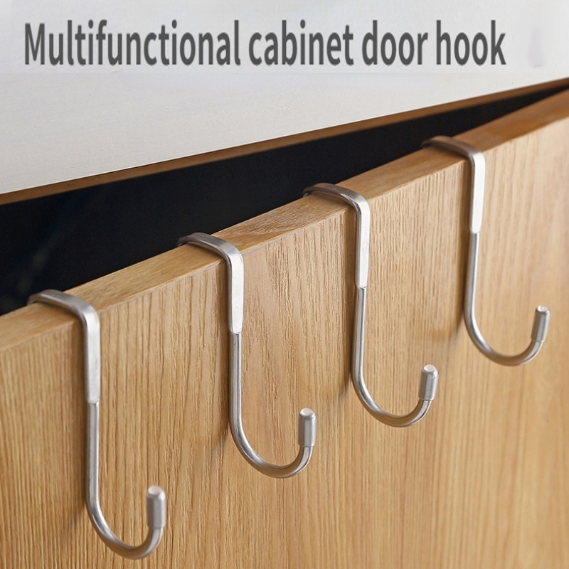 Stainless Steel Free Punching Double S-Shape Hook/Pintu Lemari Kamar Mandi Dapur Tipe Belakang Gantungan Penyimpanan Handuk Jas