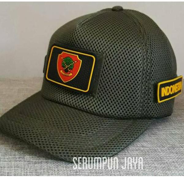 ✨SHOPEE MALL✨ TOPI LINMAS - TOPI LINMAS 3PATCH JARING VELCRO HIJAU ARMY buruan
