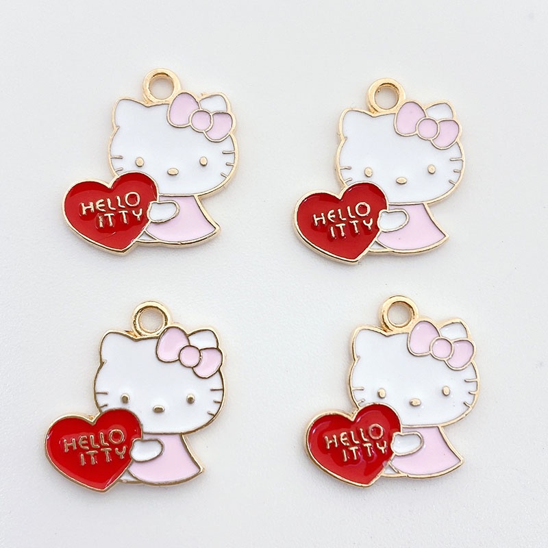 4pcs Alloy Drop Oil Love Kitten Pendant Perhiasan Anting Kalung Liontin Handmade DIY Bahan