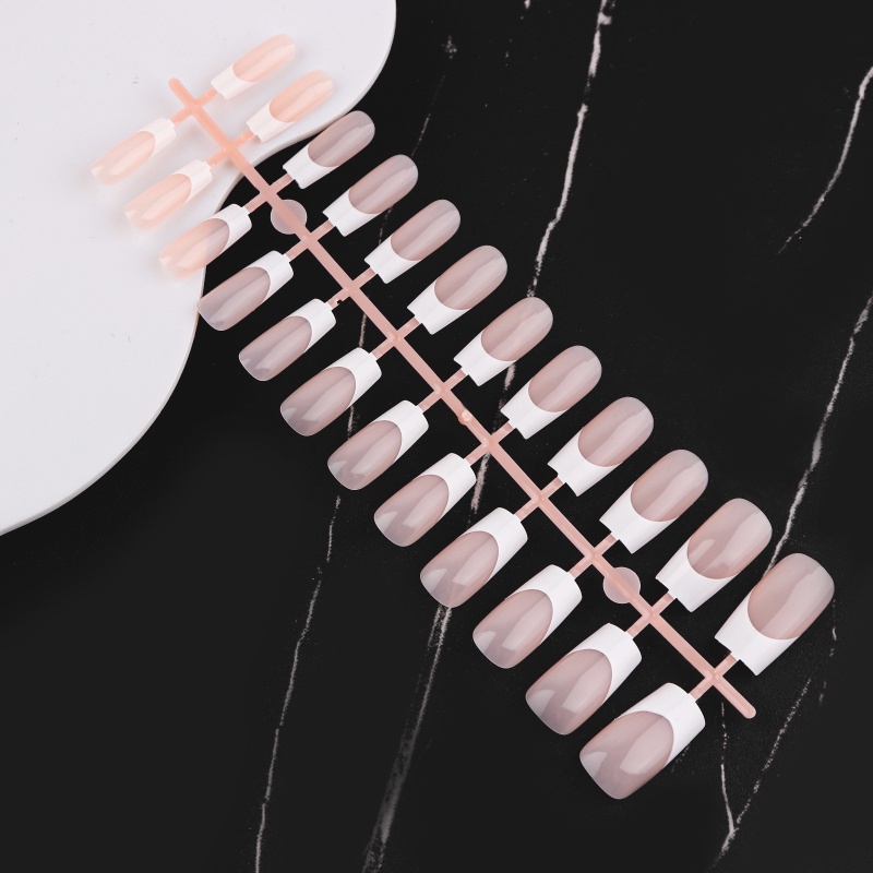 [Harga Grosir] DIY Manicure Nail Art Aksesoris Akrilik Buatan Kuku Palsu Alami Penutup Penuh Ballerina Peti Mati Kuku Palsu Tekan Di Ujung Kuku 24 Pcs Nude Gaya Perancis Kuku Palsu