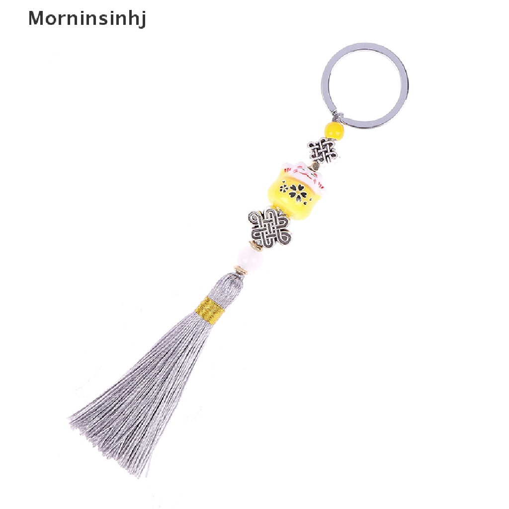 Mornin Kartun Kucing Beruntung Liontin Gantungan Kunci Handmade Cina Simpul Tenun Key Chains id