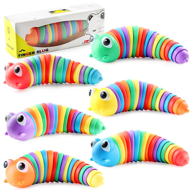 Mainan Sensory Ulat Siput Rainbow Finger Slug