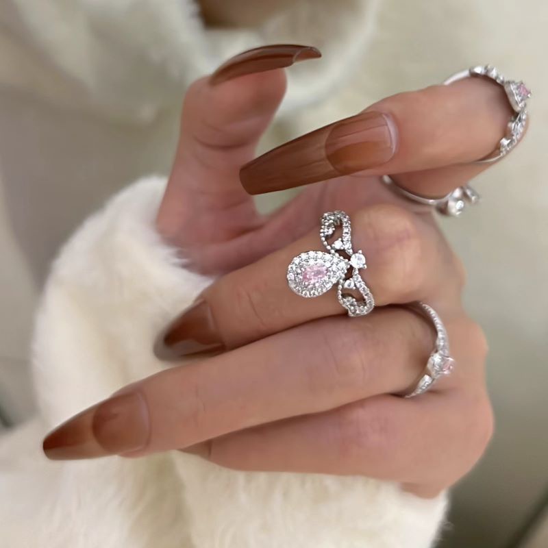 Fashion Korea Zirkon Busur Mahkota Cinta Pembukaan Cincin Untuk Wanita