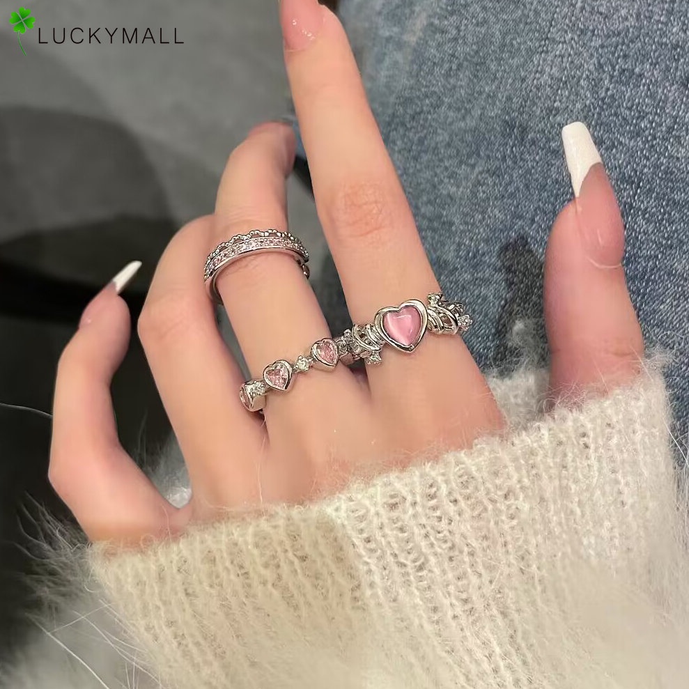 Fashion Cincin Batu Permata Merah Muda Untuk Wanita Aksesoris Perhiasan Cincin Jari Kristal Elegan